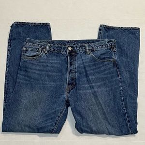 Levi’s 501 Dark Wash Straight Leg Regular Fit Button Fly Blue Jeans Mens 36x30